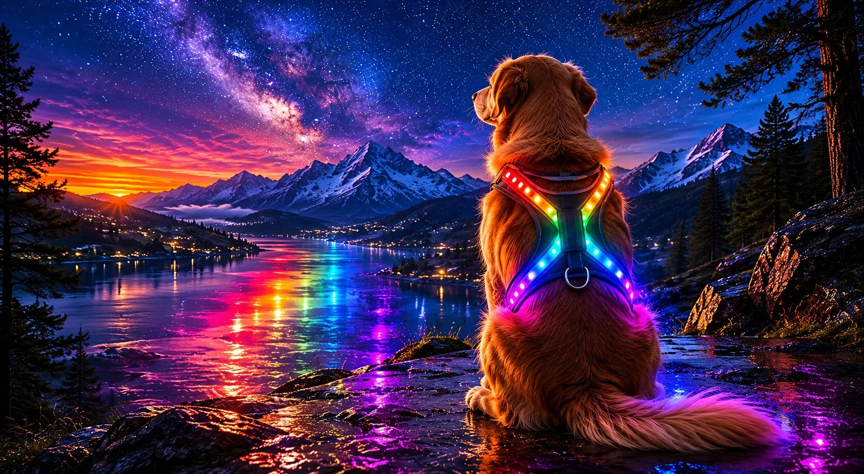 dog wearing led harness night walking safety outdoor