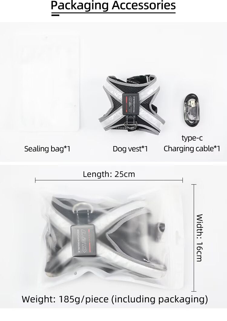 12-Mode LED Color Changing Pet Harness - Rechargeable & Adjustable
