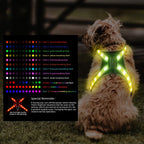 12-Mode Color Changing Dog Harness with LED Light Strip - USB Rechargeable, High Visibility Safety Vest for Night Walking, Running & Camping