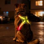 12-Mode Color Changing Dog Harness with LED Light Strip - USB Rechargeable, High Visibility Safety Vest for Night Walking, Running & Camping
