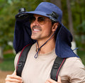 Dual Solar Charging Bucket Hat with Dual Fans - Lightweight Breathable UV Protection Sun Hat for Fishing, Hiking, Camping & Outdoor Work - Blue