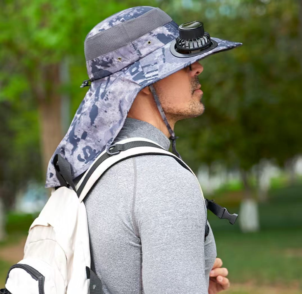 Dual Solar Charging Bucket Hat with Dual Fans - Lightweight Breathable UV Protection Sun Hat for Fishing, Hiking, Camping & Outdoor Work - Camouflage