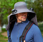 Dual Solar Charging Bucket Hat with Dual Fans - Lightweight Breathable UV Protection Sun Hat for Fishing, Hiking, Camping & Outdoor Work - Dark Gray