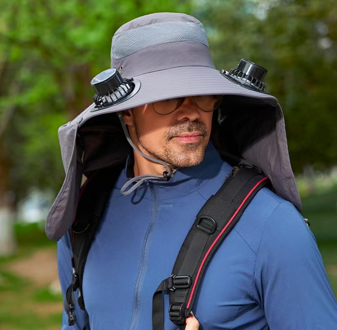 Dual Solar Charging Bucket Hat with Dual Fans - Lightweight Breathable UV Protection Sun Hat for Fishing, Hiking, Camping & Outdoor Work - Dark Gray