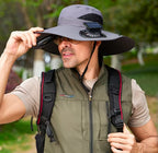 Dual Solar Charging Bucket Hat with Dual Fans - Lightweight Breathable UV Protection Sun Hat for Fishing, Hiking, Camping & Outdoor Work - Dark Gray