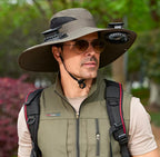 Dual Solar Charging Bucket Hat with Dual Fans - Lightweight Breathable UV Protection Sun Hat for Fishing, Hiking, Camping & Outdoor Work - Dark Green