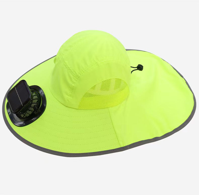 Dual Solar Charging Bucket Hat with Dual Fans - Lightweight Breathable UV Protection Sun Hat for Fishing, Hiking, Camping & Outdoor Work - Fluorescent Green