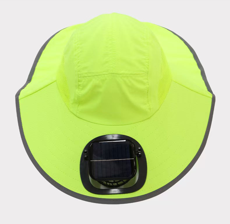 Dual Solar Charging Bucket Hat with Dual Fans - Lightweight Breathable UV Protection Sun Hat for Fishing, Hiking, Camping & Outdoor Work - Fluorescent Green