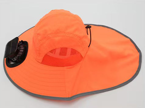 Dual Solar Charging Bucket Hat with Dual Fans - Lightweight Breathable UV Protection Sun Hat for Fishing, Hiking, Camping & Outdoor Work - Tangerine Orange