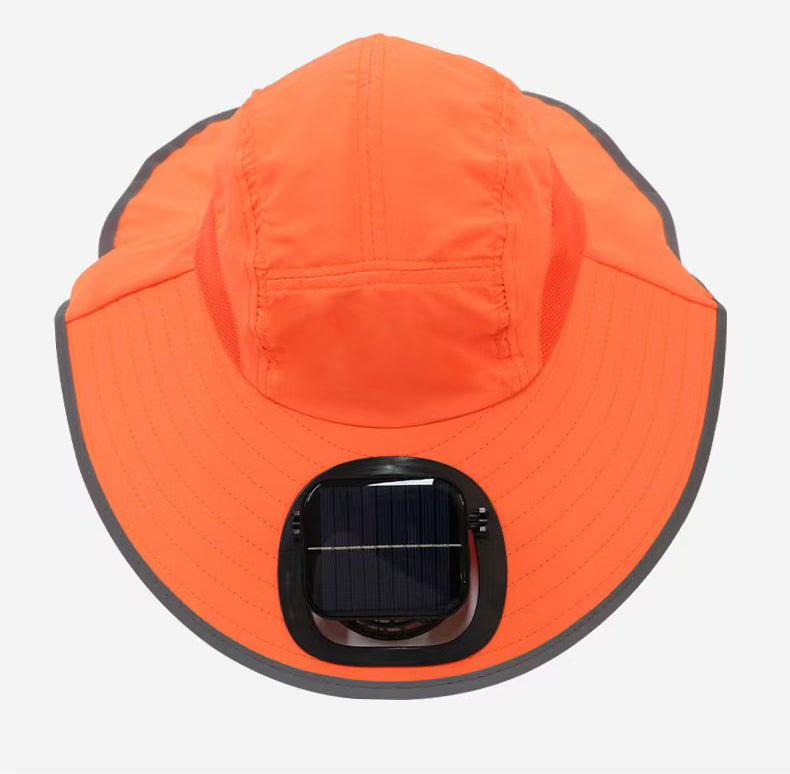 Dual Solar Charging Bucket Hat with Dual Fans - Lightweight Breathable UV Protection Sun Hat for Fishing, Hiking, Camping & Outdoor Work - Tangerine Orange