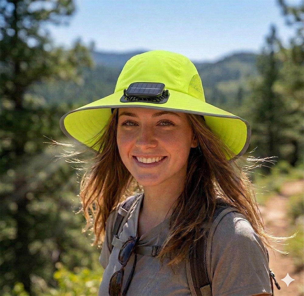Dual Solar Charging Bucket Hat with Dual Fans - Lightweight Breathable UV Protection Sun Hat for Fishing, Hiking, Camping & Outdoor Work - Fluorescent Green