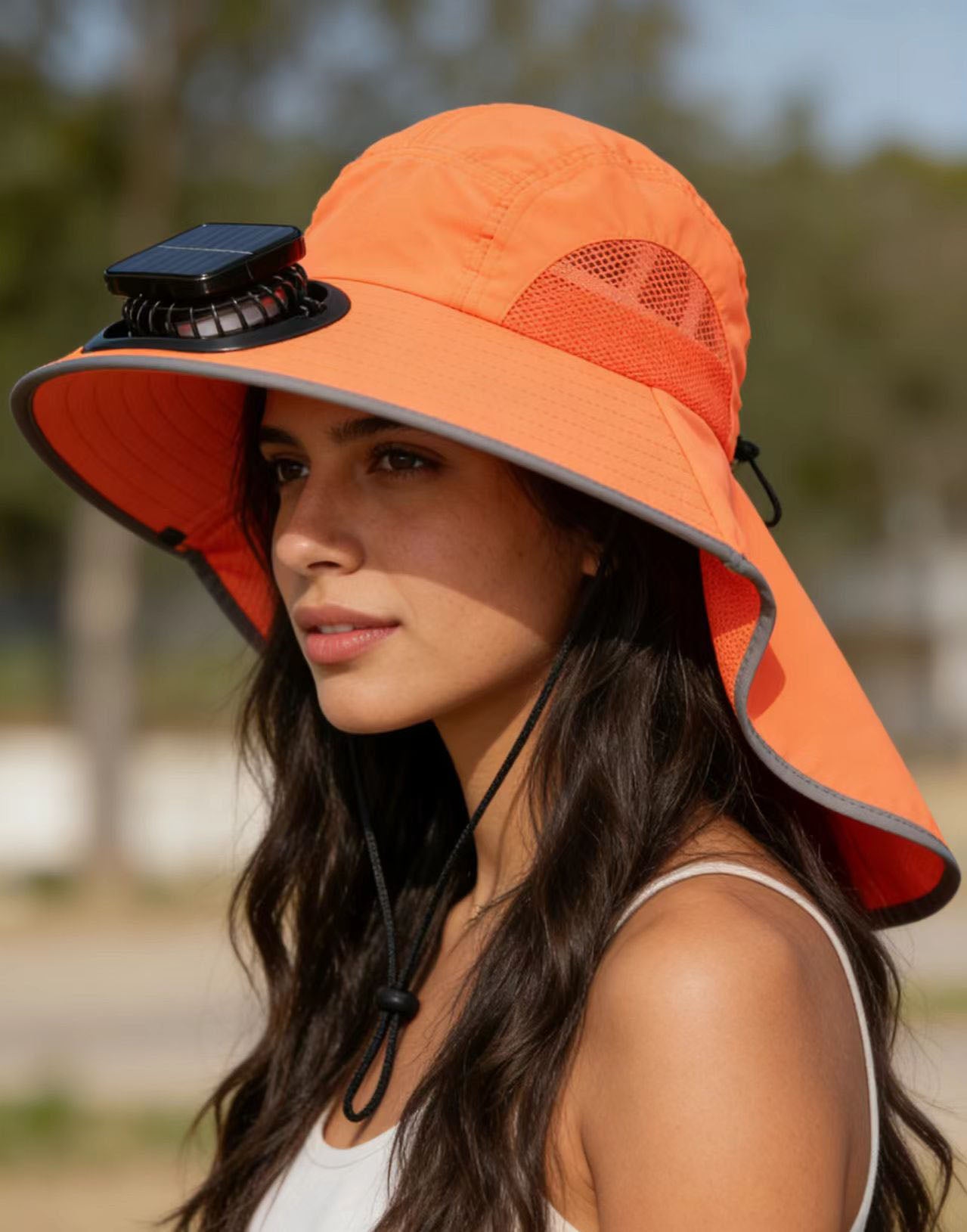 Dual Solar Charging Bucket Hat with Dual Fans - Lightweight Breathable UV Protection Sun Hat for Fishing, Hiking, Camping & Outdoor Work - Tangerine Orange