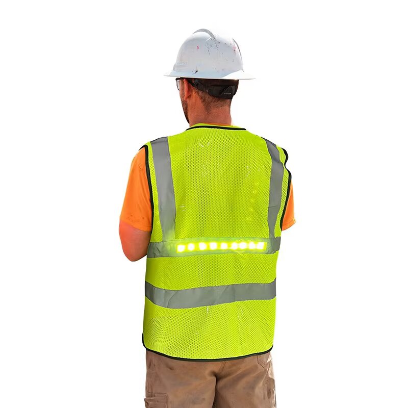 Weather-Resistant Smart Warning Light for Fluorescent Green Lattice Mesh Vest | USB-Powered Flashing Safety Strip for Hiking, Dog Walking & Workwear