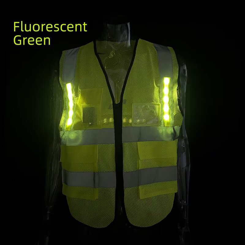 Weather-Resistant Smart Warning Light for Fluorescent Green Lattice Mesh Vest | USB-Powered Flashing Safety Strip for Hiking, Dog Walking & Workwear