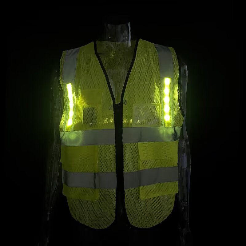Weather-Resistant Smart Warning Light for Fluorescent Green Lattice Mesh Vest | USB-Powered Flashing Safety Strip for Hiking, Dog Walking & Workwear
