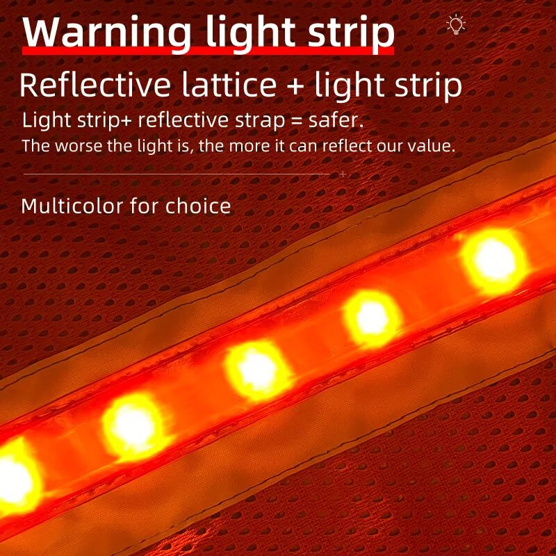 High-Viz Smart Warning Light for Orange Lattice Mesh Vests | Industrial Safety Flashing Strip for Roadwork, Construction & Site Safety