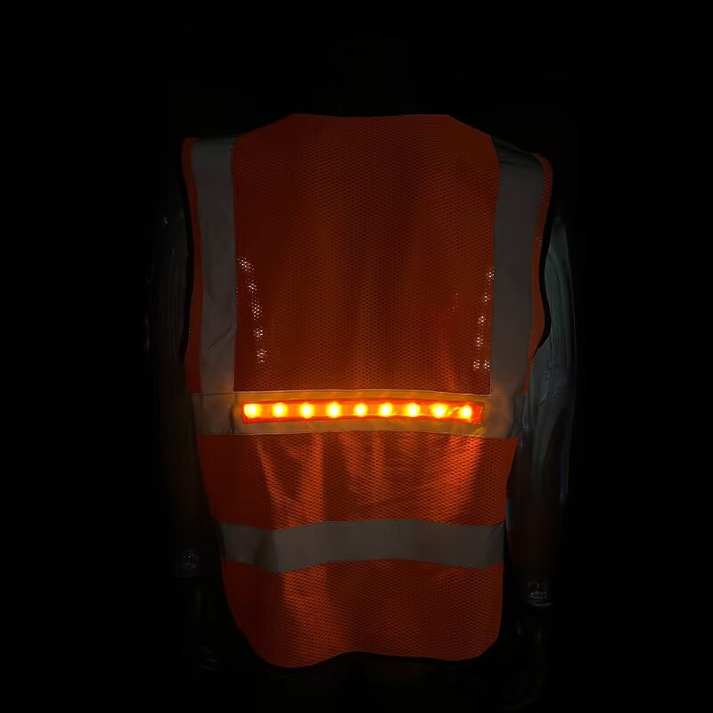 High-Viz Smart Warning Light for Orange Lattice Mesh Vests | Industrial Safety Flashing Strip for Roadwork, Construction & Site Safety