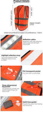 High-Viz Smart Warning Light for Orange Lattice Mesh Vests | Industrial Safety Flashing Strip for Roadwork, Construction & Site Safety