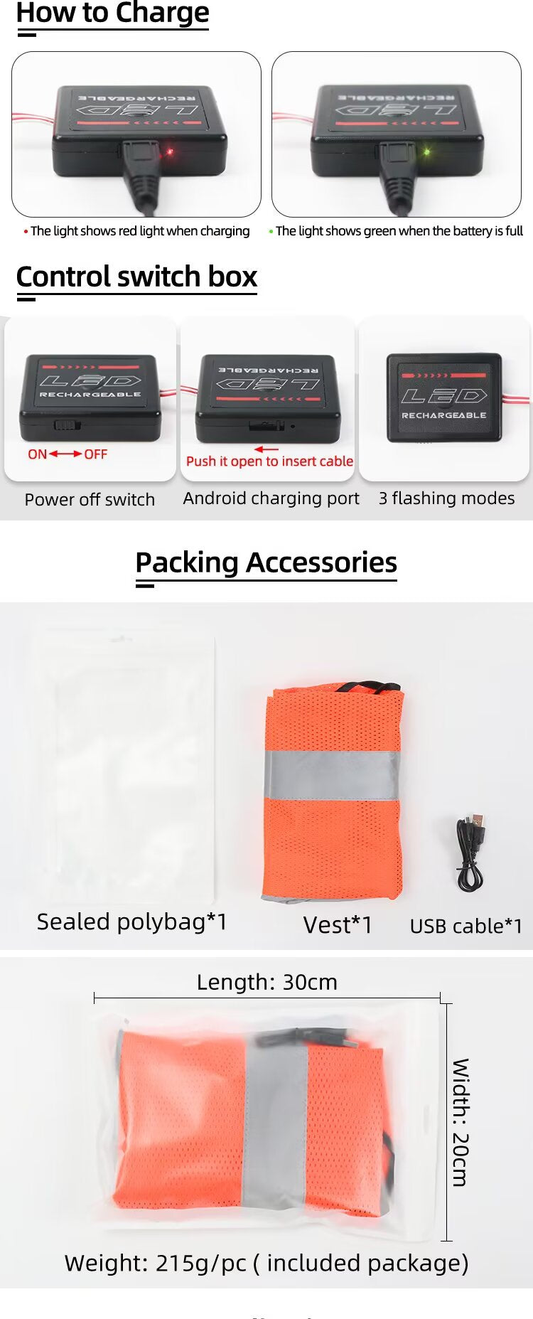 High-Viz Smart Warning Light for Orange Lattice Mesh Vests | Industrial Safety Flashing Strip for Roadwork, Construction & Site Safety