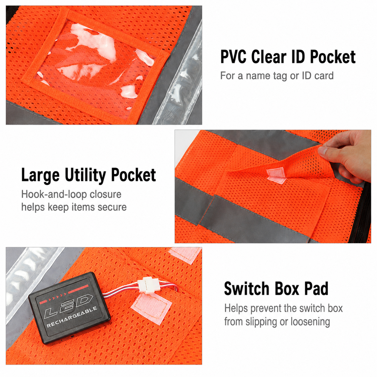 Rechargeable LED Reflective Mesh Vest with 3 Light Modes