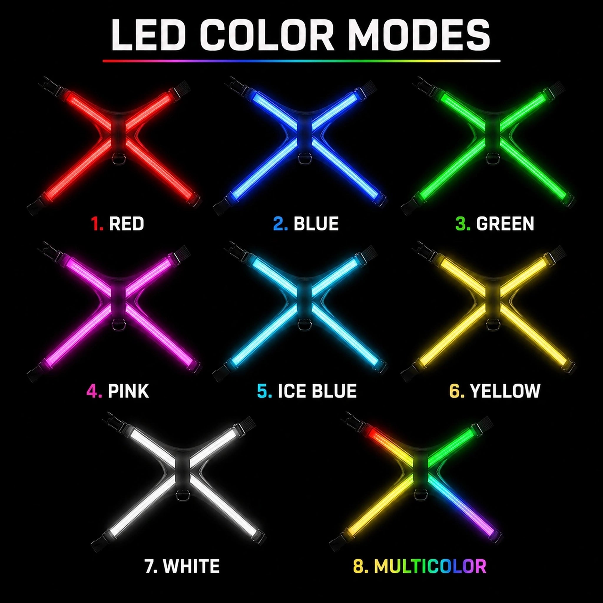Multicolor LED Dog Harness for Night Walks