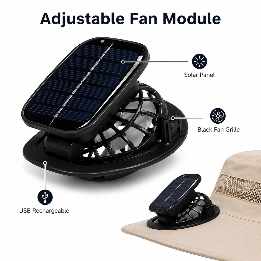 Solar Fan Sun Hat with 2 Fans for Fishing, Hiking & Outdoor Work