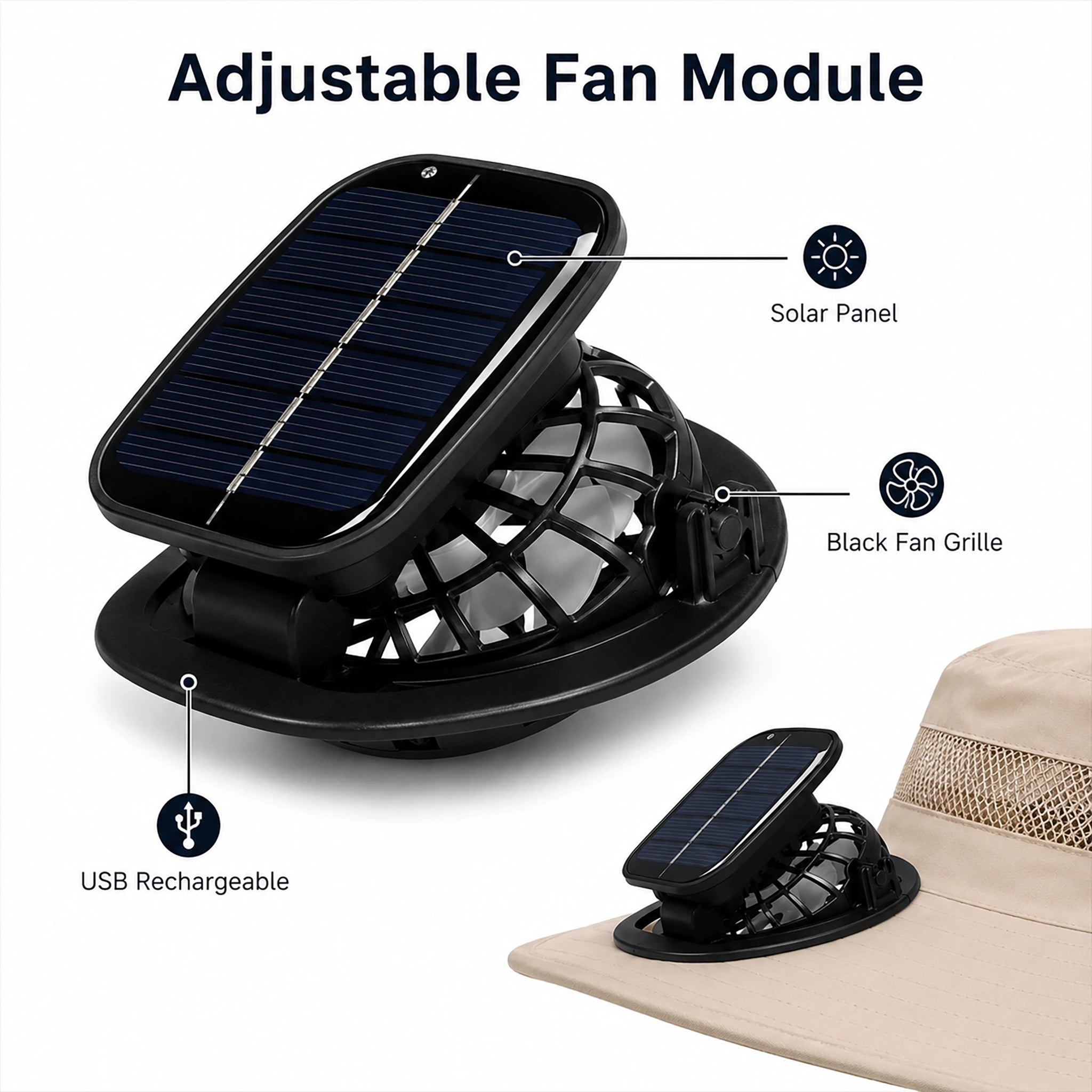 Solar Fan Sun Hat with 2 Fans for Fishing, Hiking & Outdoor Work