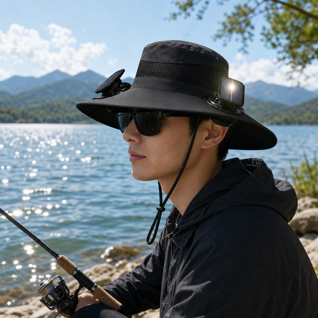 Solar Fan Sun Hat with 2 Fans for Fishing, Hiking & Outdoor Work
