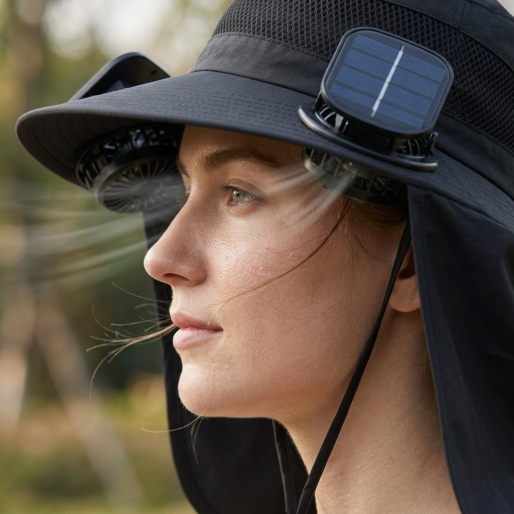 Solar Fan Sun Hat with 2 Fans for Fishing, Hiking & Outdoor Work