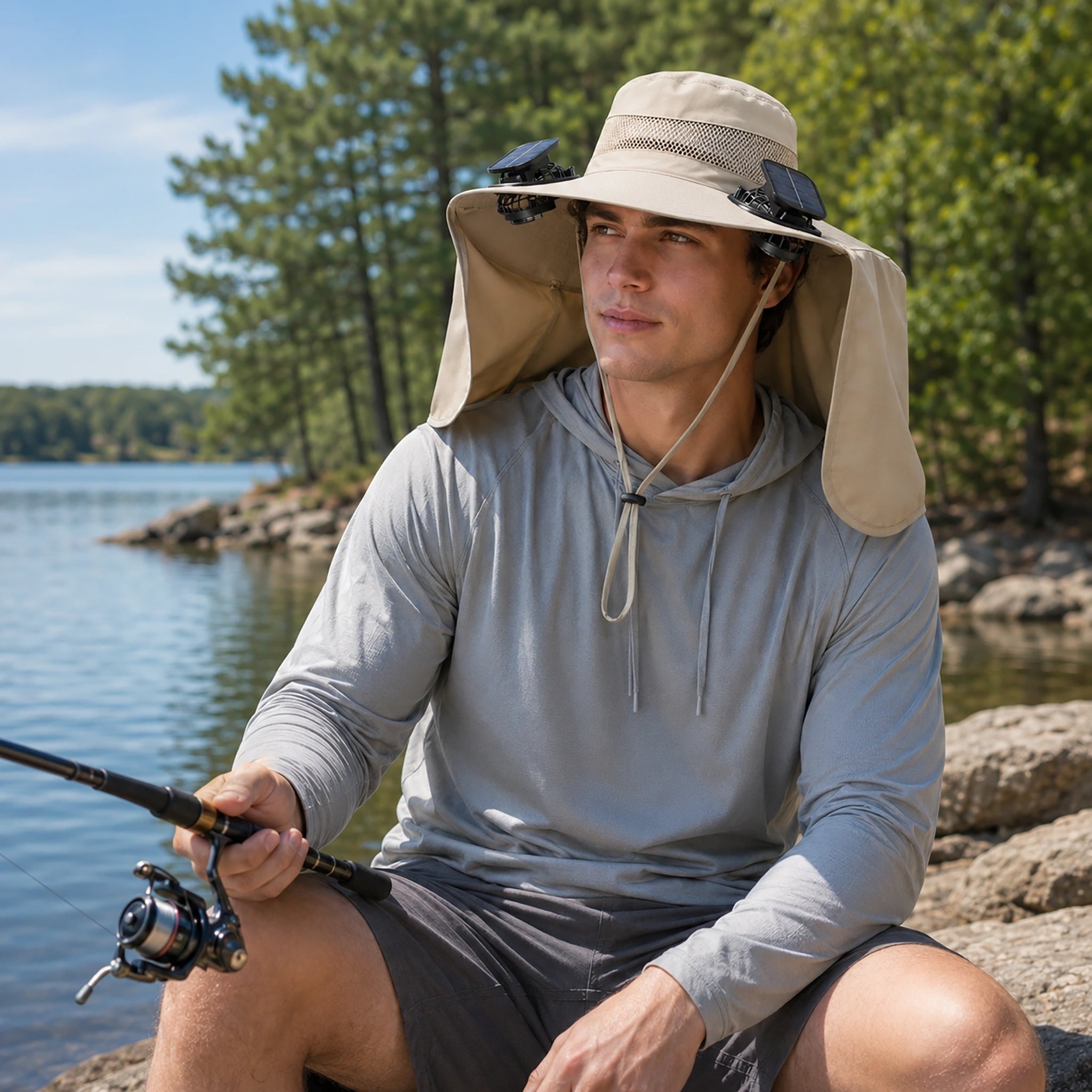 Solar Fan Sun Hat with 2 Fans for Fishing, Hiking & Outdoor Work