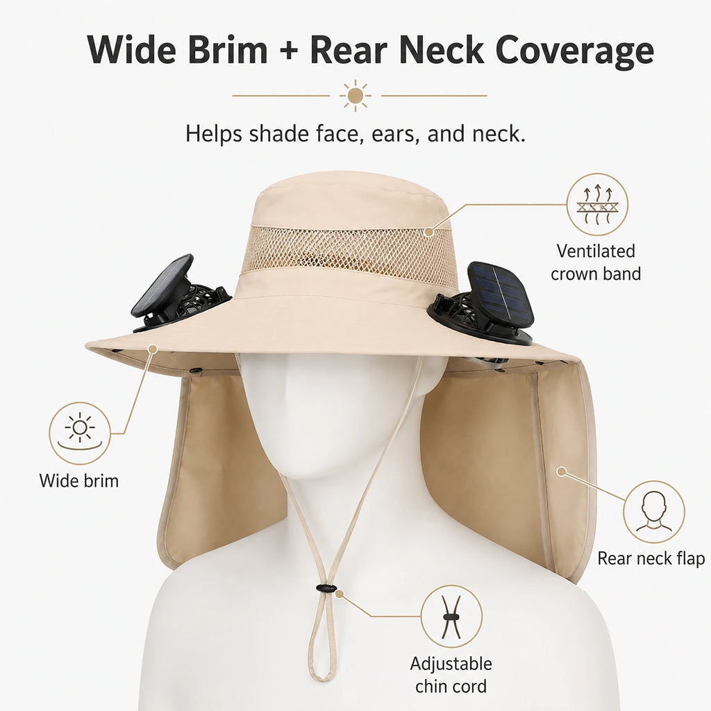 Solar Fan Sun Hat with 2 Fans for Fishing, Hiking & Outdoor Work